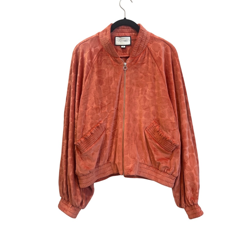 Alexis‎ Perkins tonal-print velour bomber jacket  Coral Orange Size Medium